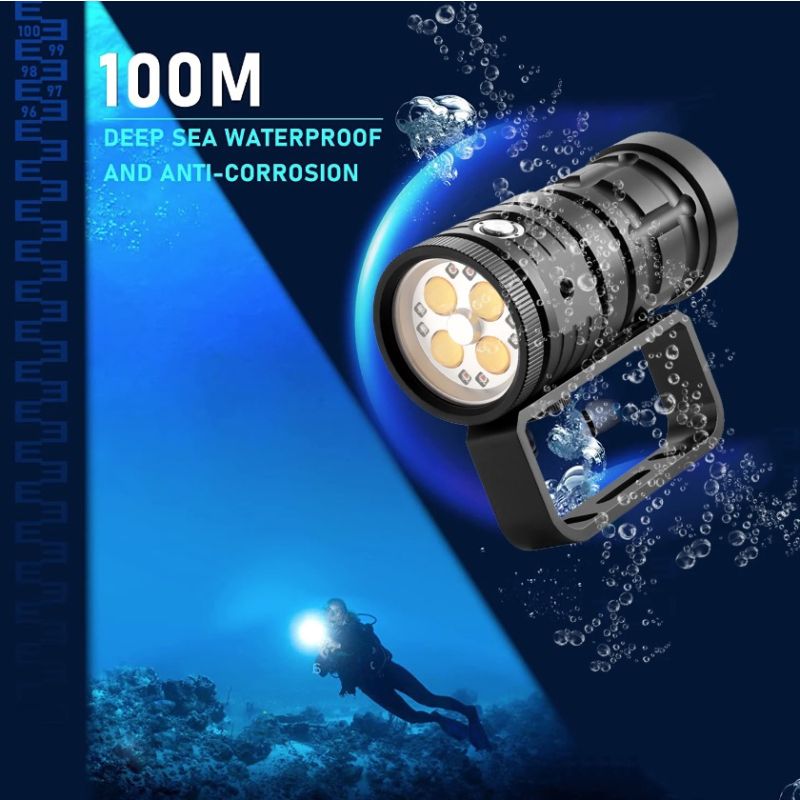 Diving Light Highlight Torch 10000 Lumens Tactical Diving Flashlight 100M Waterproof Underwater Adventure