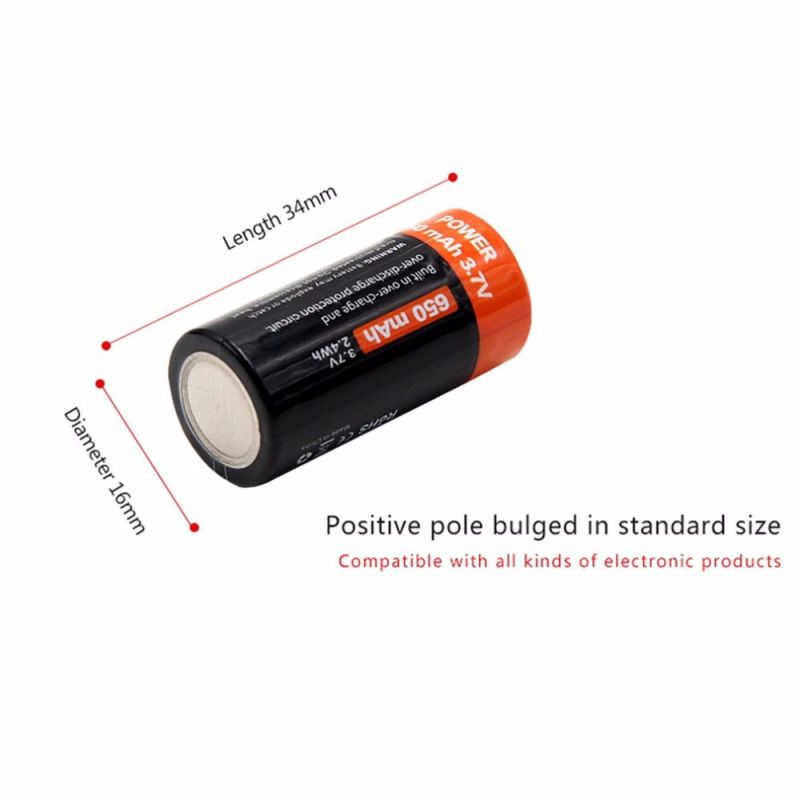 16340 650mAh 3.7V Micro USB Rechargeable Li-ion Battery Eco-Friendly Long-Lasting for Flashlights and Gear