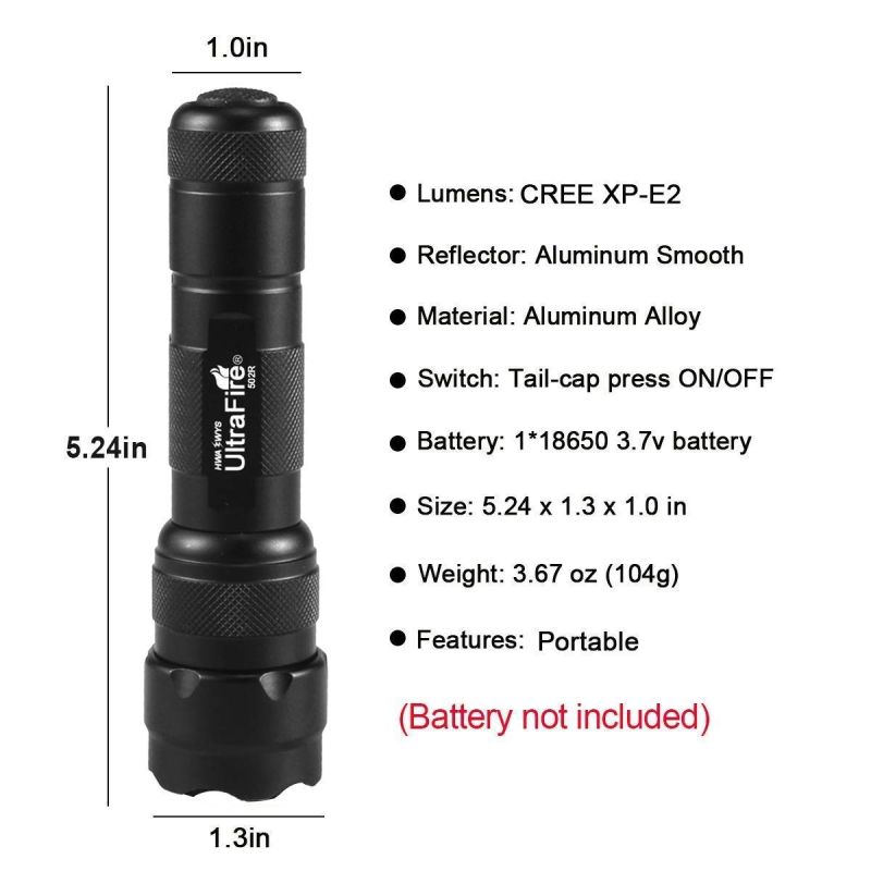 UltraFire WF-502B.2 XP-E2 LED Red Light Zoomable Compact Outdoor Flashlight for Night Hiking and Wildlife