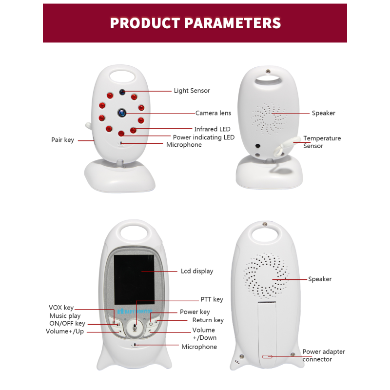 VB601 2.4g Wireless Video Baby Monitor with Two Way Talk Night Vision and Temperature Monitoring
