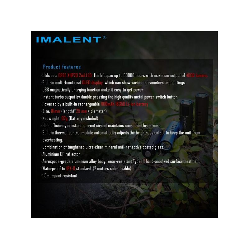 IMALENT LD70 LED Flashlight 4000 Lumens Compact Design for Adventurers Reliable Light Source with OLED Display