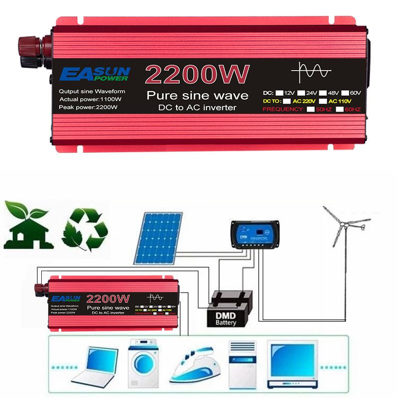 Pure Sine Wave Inverter 3000W 2200W 1600W 1000W Durable Aluminum-Magnesium Design High Efficiency Camping Power