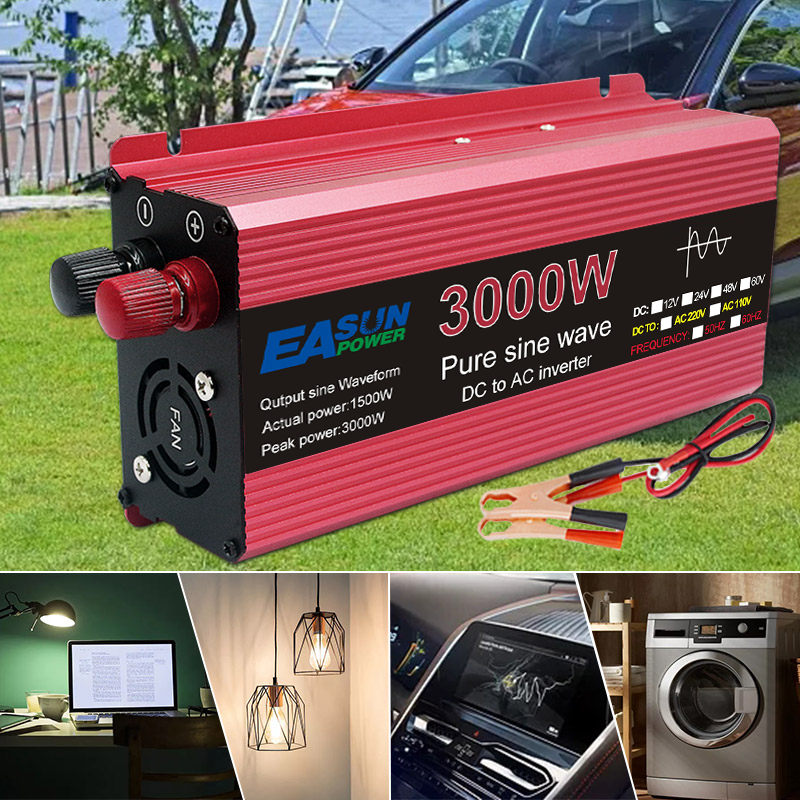 Pure Sine Wave Inverter 3000W 2200W 1600W 1000W Durable Aluminum-Magnesium Design High Efficiency Camping Power