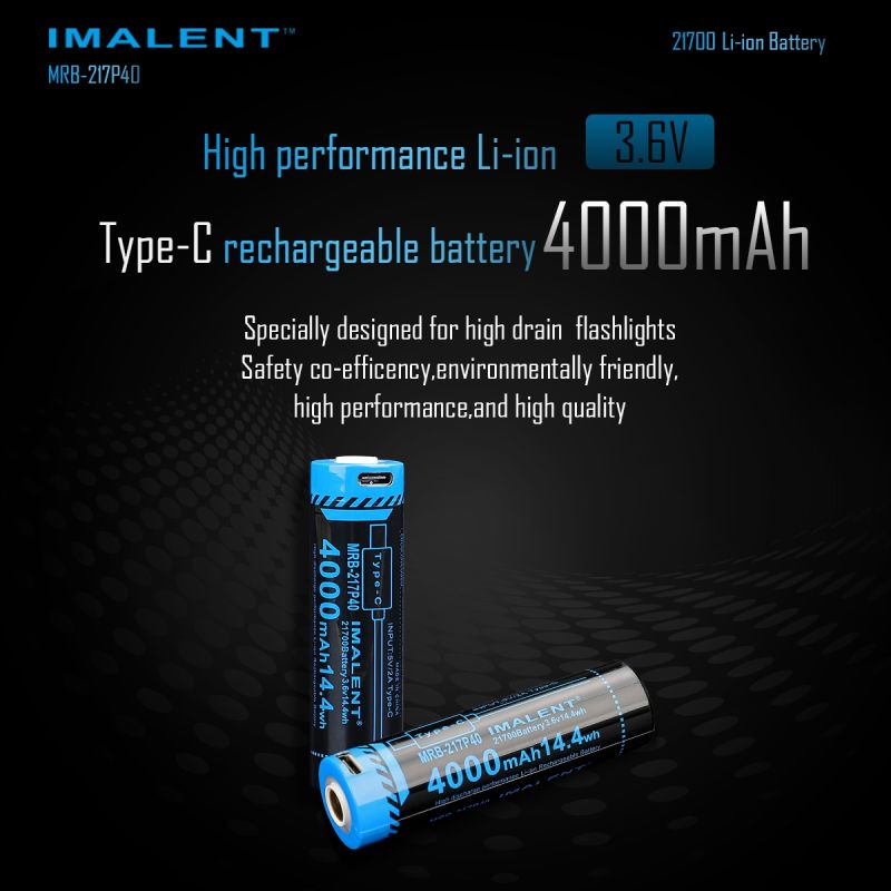 IMALENT MRB-217P40 21700 Battery 4000mAh Type-C Rechargeable High Capacity for Flashlights and Gadgets