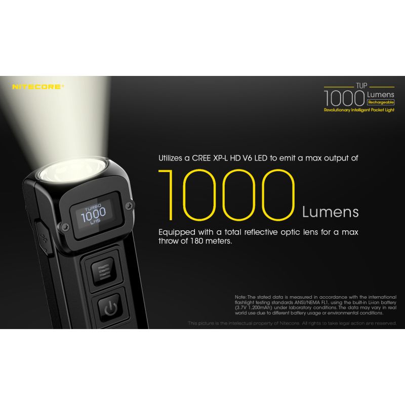 Nitecore TUP XP-L HD V6 LED Flashlight 1000 Lumens USB Rechargeable Mini Outdoor Gear for Hiking and Camping
