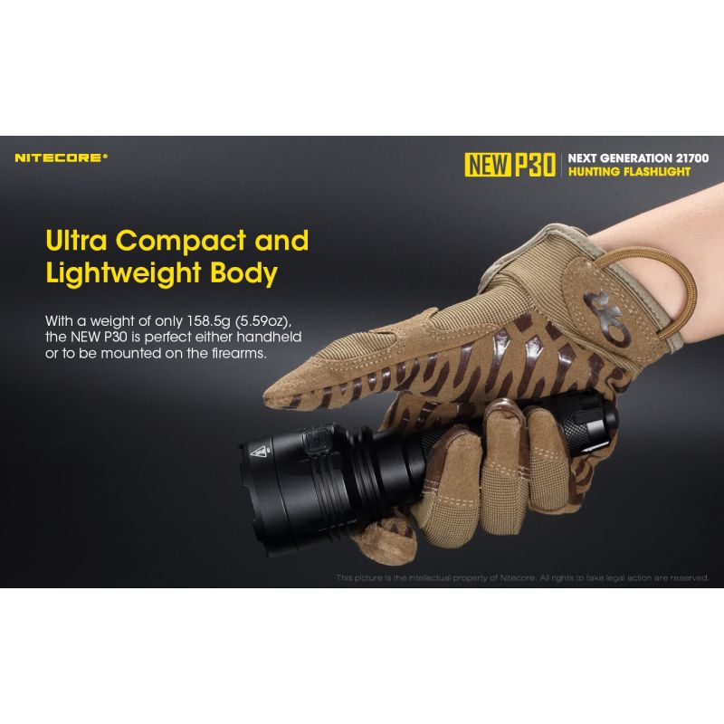 Nitecore P30 XP-L HI V3 1000 Lumens LED Flashlight High Performance 618 Meters Beam for Outdoor and Emergency Use