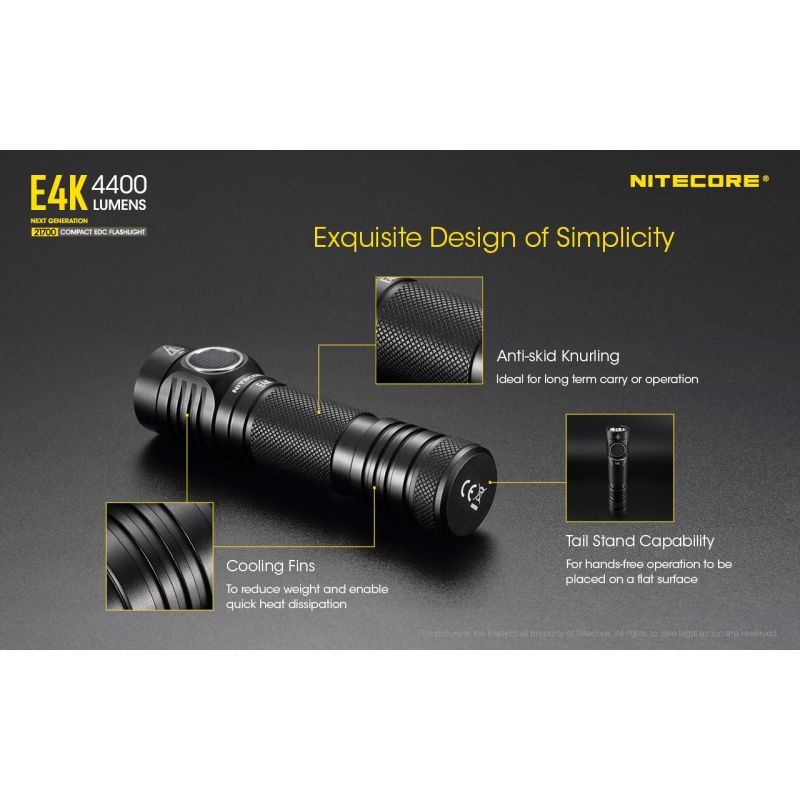 Nitecore E4K 4400 Lumens Compact EDC Flashlight Portable and Durable with Advanced Optical System