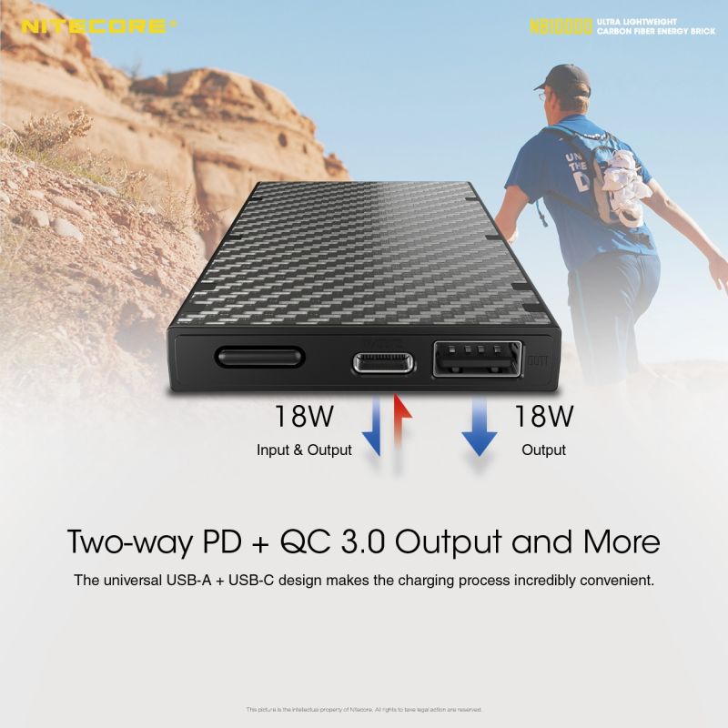 NITECORE NB10000 QC Dual Port USB-C 10000mAh Power Bank Lightweight Fast Charging for Travel and Outdoor
