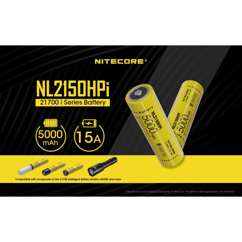 NITECORE NL2150HPi 5000mAh 21700 Li-ion Rechargeable Battery High Performance for Flashlight and Vape