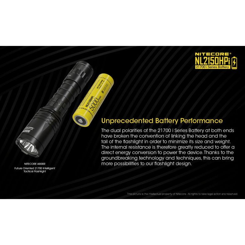 NITECORE NL2150HPi 5000mAh 21700 Li-ion Rechargeable Battery High Performance for Flashlight and Vape