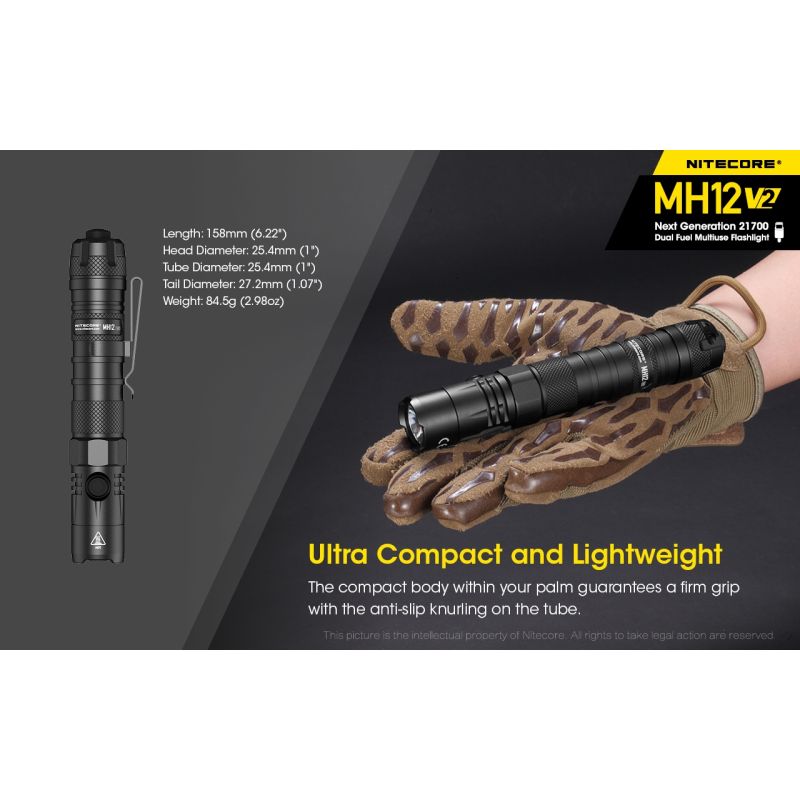 Nitecore MH12 V2 XP-L2 V6 LED Flashlight 1200 Lumens Portable Bright Outdoor Lighting Reliable Illumination