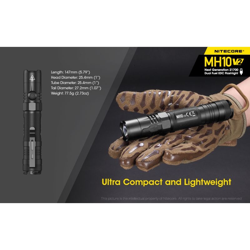 NITECORE MH10 V2 Compact 1200 Lumens LED Flashlight USB-C Charging Durable Adventure Gear High Performance