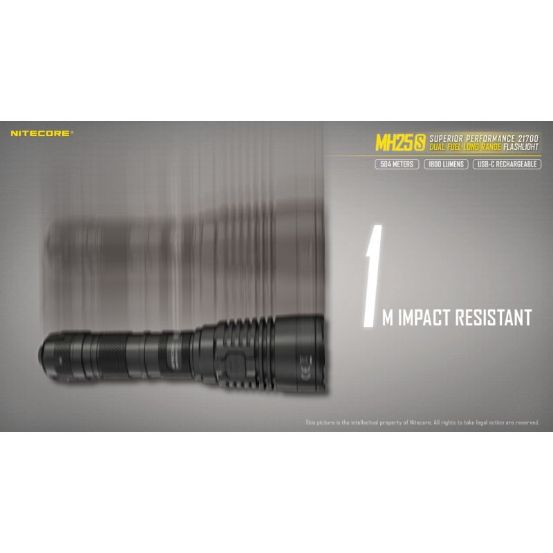 Nitecore MH25S Flashlight 1800 Lumens USB-C Rechargeable LED High Brightness for Outdoor Adventures and Repair
