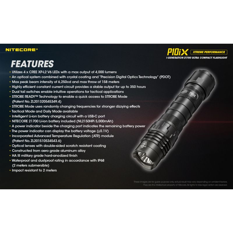 Nitecore P10iX 4000 Lumens Powerful Tactical Flashlight 4 x XP-L2 V6 LED 158m Beam Long Runtime Durability