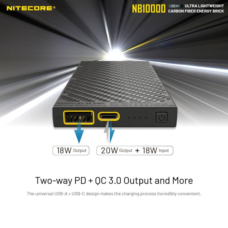 Nitecore NB10000 Gen II Ultra-slim 10000mAh Power Bank with QC Quick-Charge Lightweight Travel Charger