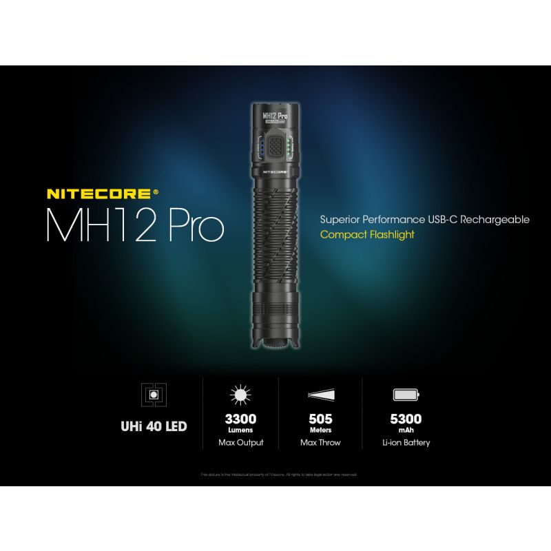 Nitecore MH12 Pro USB-C Rechargeable Flashlight 3300 Lumen High-Intensity Beam for Night Hikes and Adventures