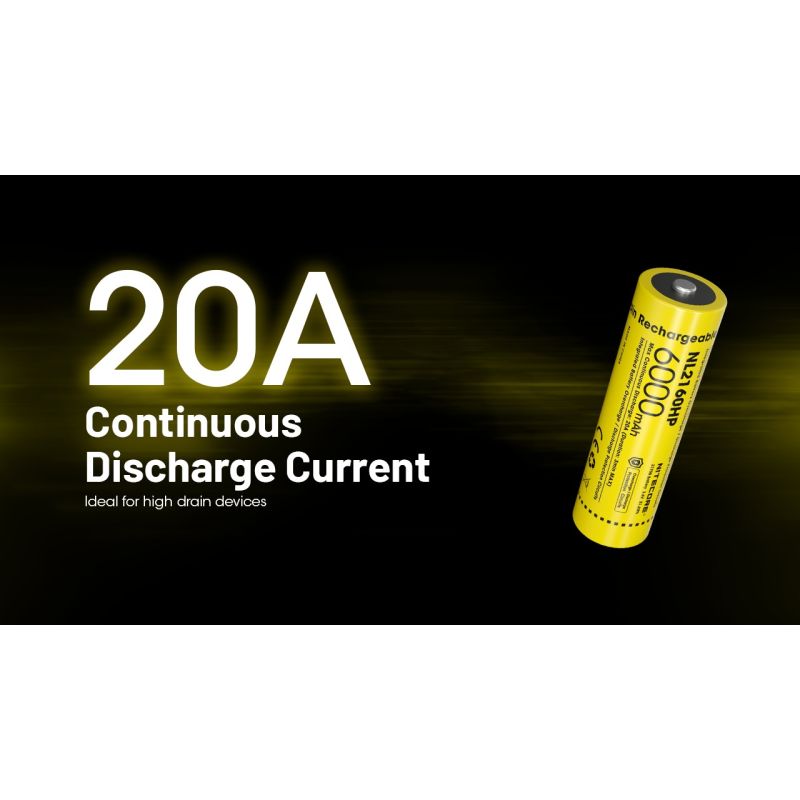 NITECORE NL2160HP 6000mAh 3.6V 21700 USB-C Li-ion Rechargeable Battery High Capacity Portable Power Source
