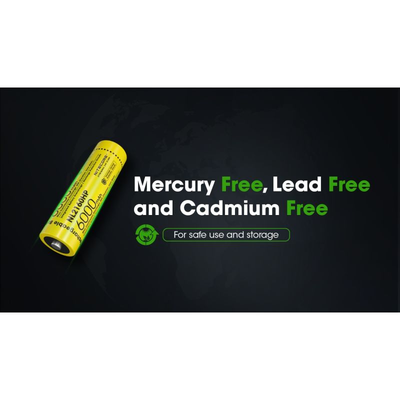 NITECORE NL2160HP 6000mAh 3.6V 21700 USB-C Li-ion Rechargeable Battery High Capacity Portable Power Source