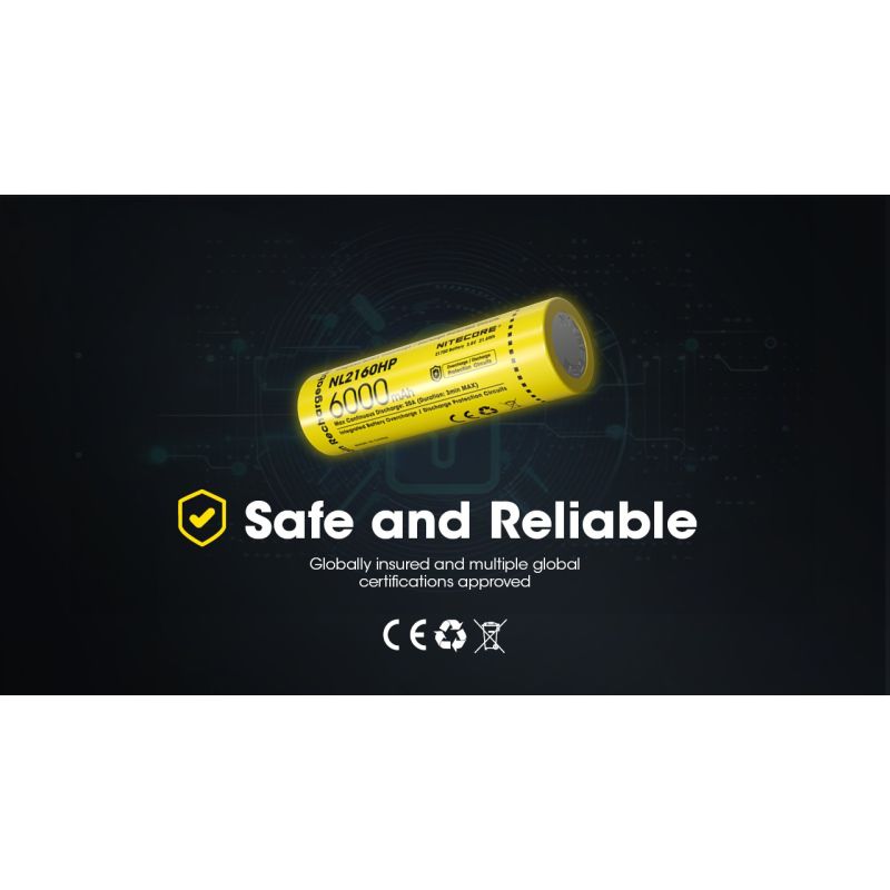 NITECORE NL2160HP 6000mAh 3.6V 21700 USB-C Li-ion Rechargeable Battery High Capacity Portable Power Source
