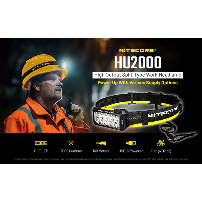 NITECORE HU2000 LED Headlamp 2000 Lumens USB-C Rechargeable Lightweight and Durable for Outdoor Work