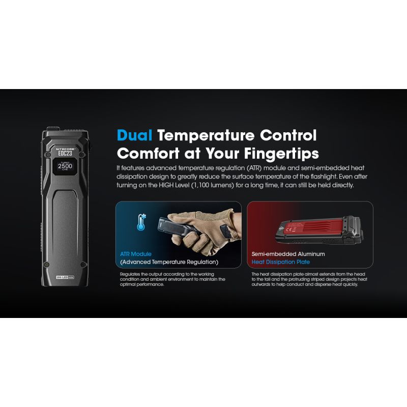 NITECORE EDC23 UHi LED Flashlight 2500 Lumens USB-C Rechargeable Compact Durable Outdoor Everyday Carry