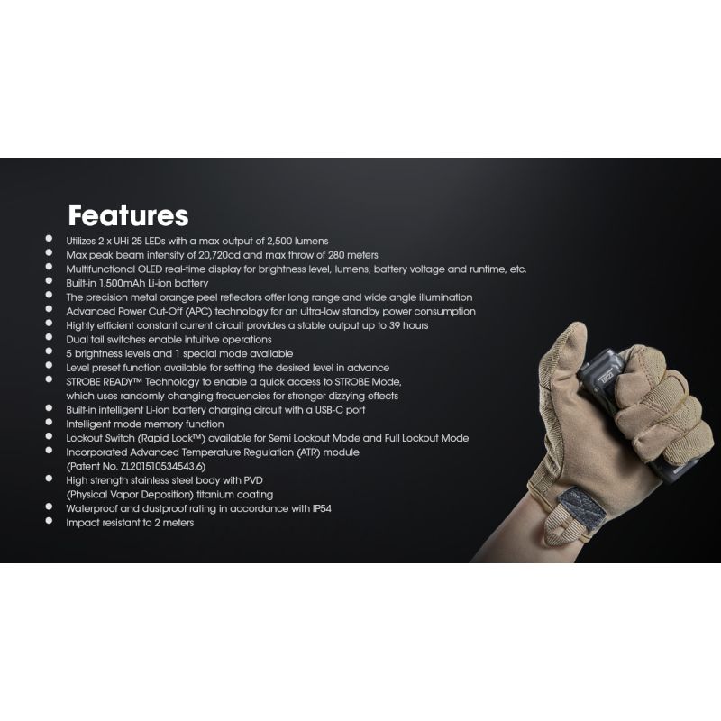 NITECORE EDC23 UHi LED Flashlight 2500 Lumens USB-C Rechargeable Compact Durable Outdoor Everyday Carry