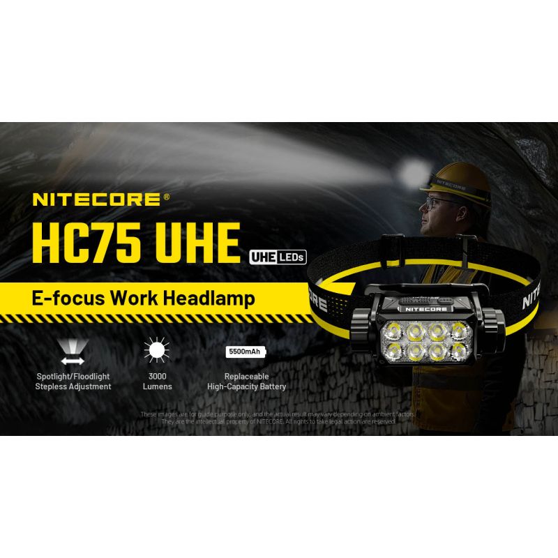 Nitecore HC75 3000 Lumen Headlamp USB-C Rechargeable Zoomable Adjustable Focus for Camping Hiking Industrial Use