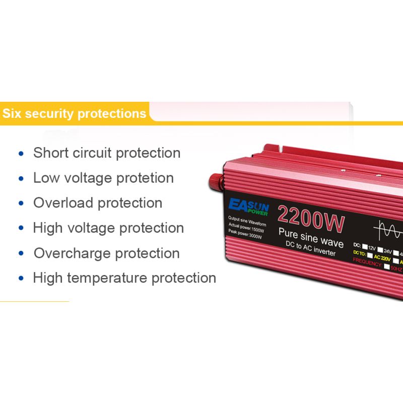 Pure Sine Wave Inverter 3000W 2200W 1600W 1000W Durable Aluminum-Magnesium Design High Efficiency Camping Power