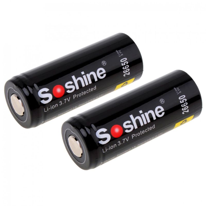 Soshine 26650 5500mAh Li-ion Rechargeable Batteries 2 Pack for Flashlights Power Tools Long-lasting Use