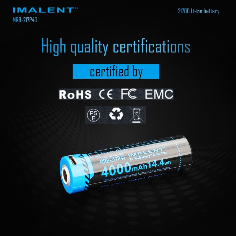 IMALENT MRB-217P40 21700 Battery 4000mAh Type-C Rechargeable High Capacity for Flashlights and Gadgets