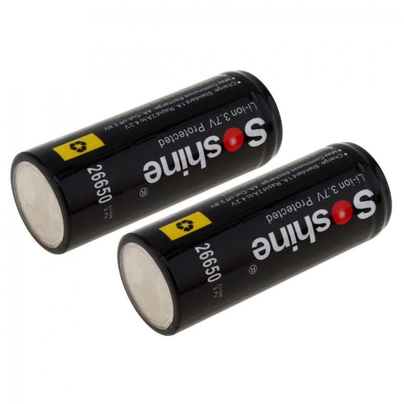 Soshine 26650 5500mAh Li-ion Rechargeable Batteries 2 Pack for Flashlights Power Tools Long-lasting Use