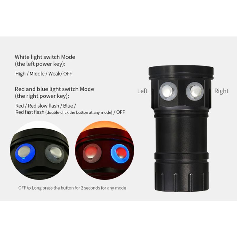 QH14 QH27 Multifunction UV Diving Flashlight 20000 Lumens for Underwater Exploration Coral Reefs Night Dives