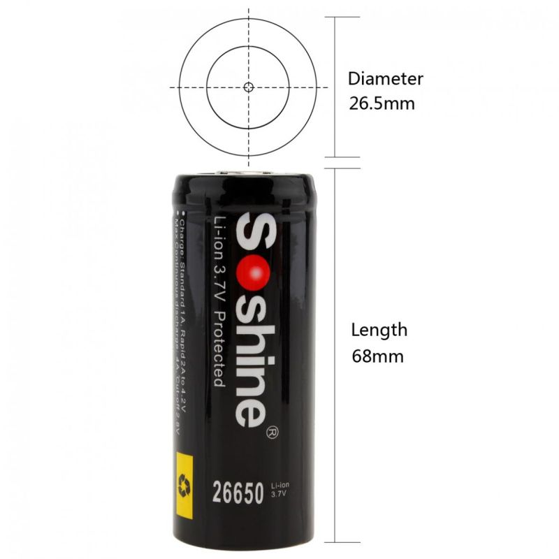 Soshine 26650 5500mAh Li-ion Rechargeable Batteries 2 Pack for Flashlights Power Tools Long-lasting Use