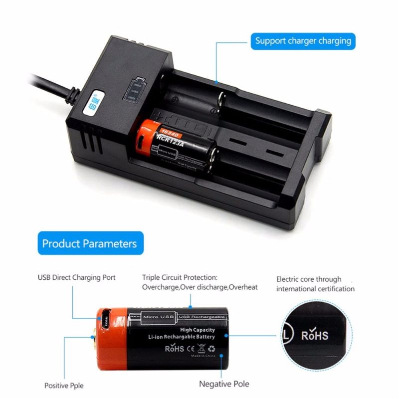 16340 650mAh 3.7V Micro USB Rechargeable Li-ion Battery Eco-Friendly Long-Lasting for Flashlights and Gear