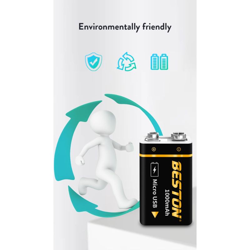 Beston 9V 1000mAh Micro USB Rechargeable Battery Eco-Friendly Power for RC Helicopter Microphone and Toys