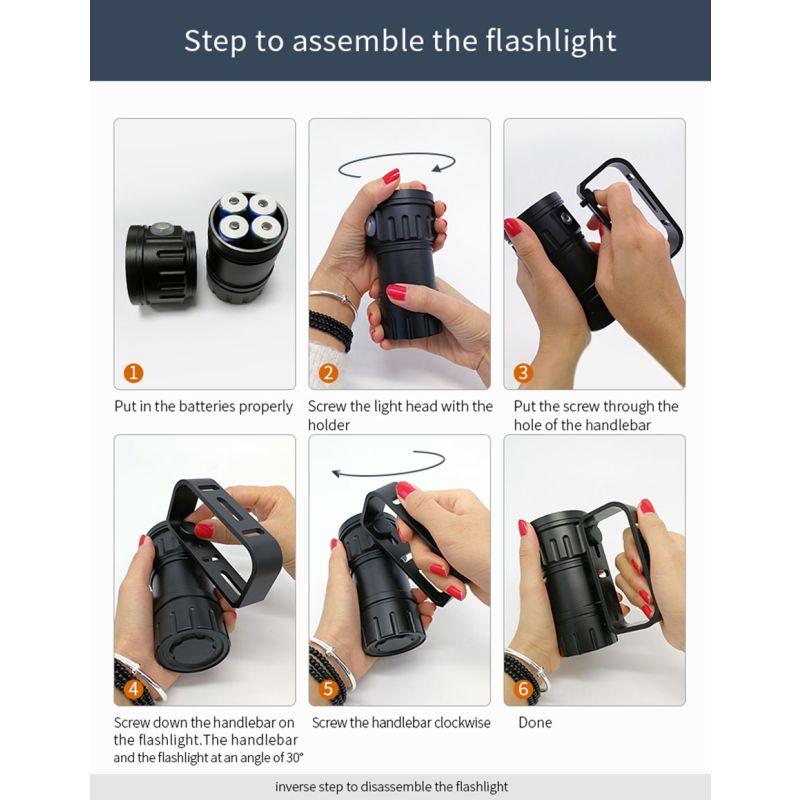 QH14 QH27 Multifunction UV Diving Flashlight 20000 Lumens for Underwater Exploration Coral Reefs Night Dives