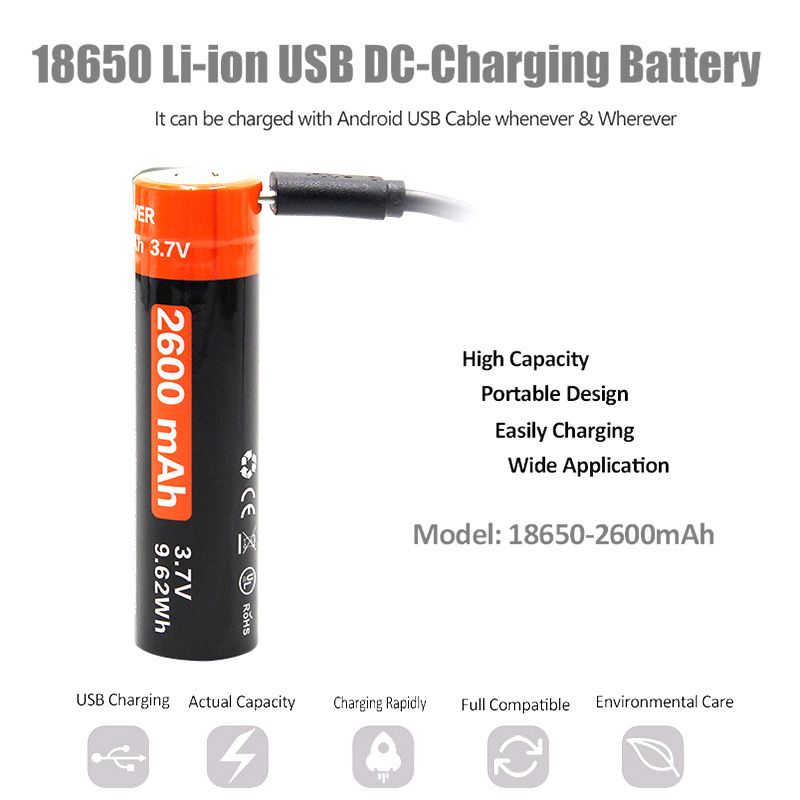 18650 2600mAh 3.7V Rechargeable Li-ion Battery High Energy Density Long Life Portable Power Source
