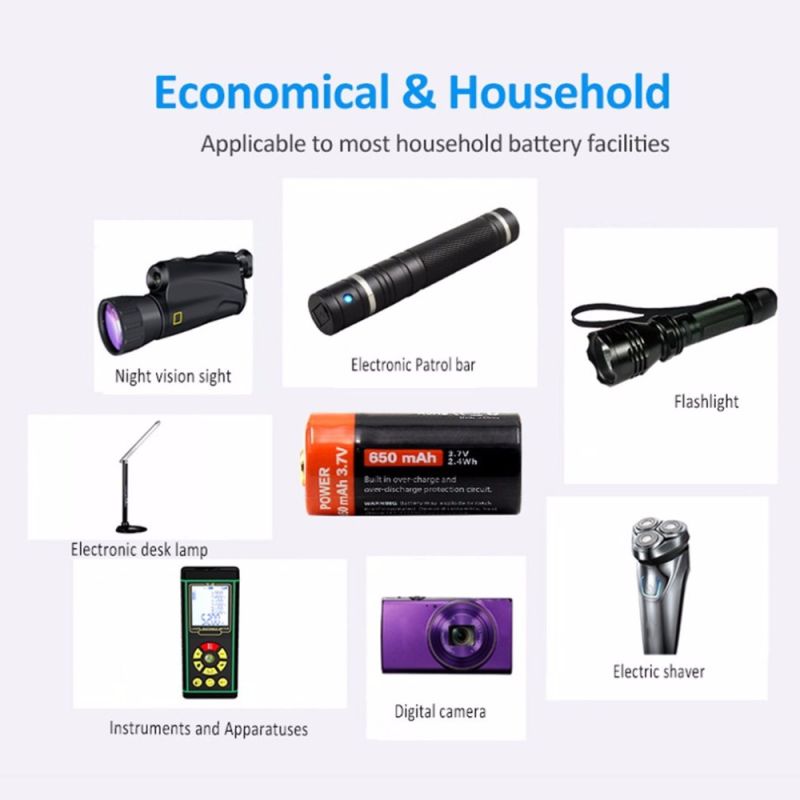 16340 650mAh 3.7V Micro USB Rechargeable Li-ion Battery Eco-Friendly Long-Lasting for Flashlights and Gear