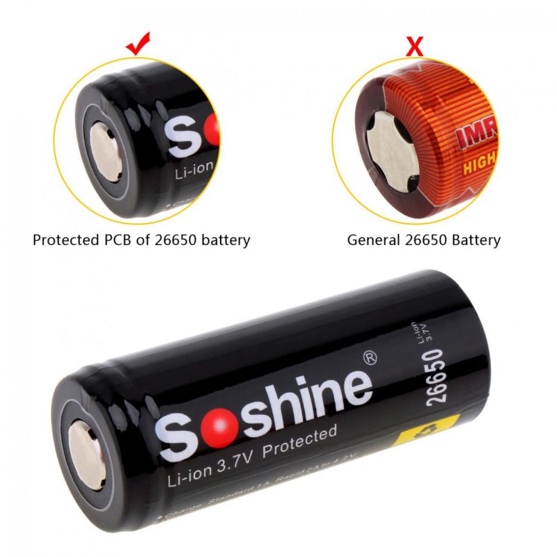 Soshine 26650 5500mAh Li-ion Rechargeable Batteries 2 Pack for Flashlights Power Tools Long-lasting Use