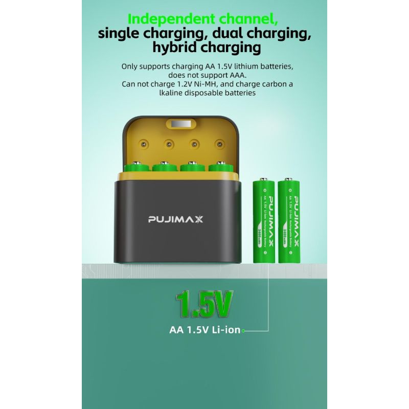 8-Slot Charger Smart Flip Top Compartment with Type-C Port for Efficient Charging of AA Lithium Batteries