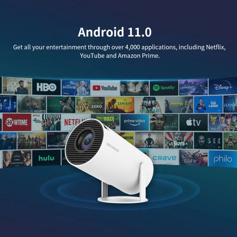 HY300 Android Projector Smart Portable 1280x720P Full HD WiFi 6 Home Theater Versatile Movie Night