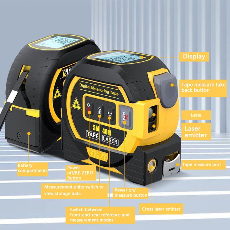 3 in 1 Laser Rangefinder Tape Measure with LCD Display Backlight for Architects Home Improvement Tools