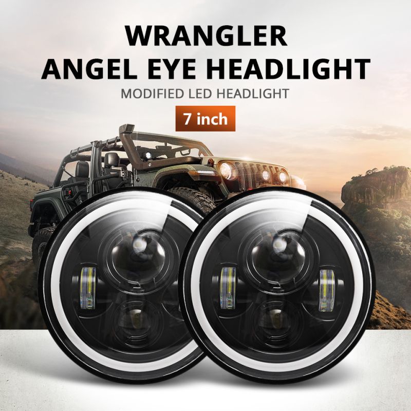 Motorcycle LIGHT 7 Inch LED Headlight for Jeep Wrangler Lada Niva 4x4 Bright Yellow White Angel Eye Weatherproof Design