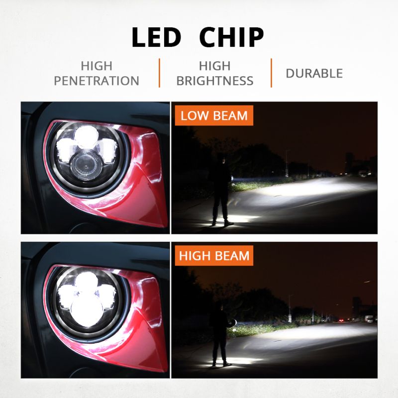 Motorcycle LIGHT 7 Inch LED Headlight for Jeep Wrangler Lada Niva 4x4 Bright Yellow White Angel Eye Weatherproof Design