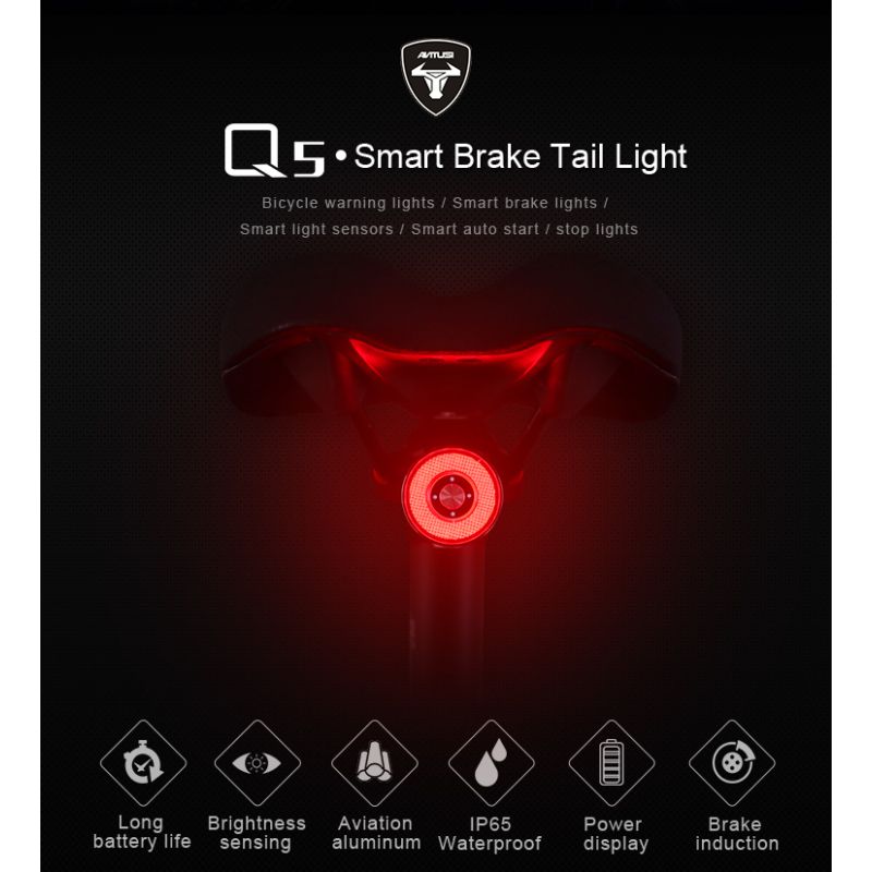 ANTUSI Q5 Smart Bicycle Taillight Brake Sensing LED Cycling Light IPx6 Waterproof Perfect for City Commuting