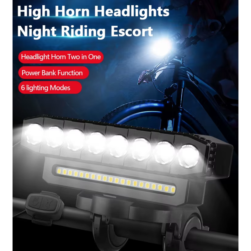 USB Rechargeable Bike Front Light with 120dB Cycling Horn Waterproof Design for Urban Commuters Cyclists