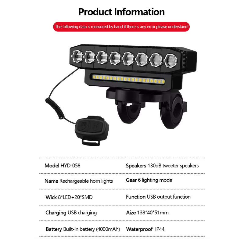 USB Rechargeable Bike Front Light with 120dB Cycling Horn Waterproof Design for Urban Commuters Cyclists