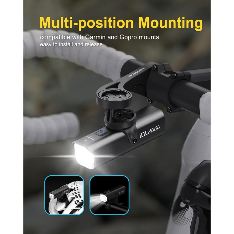 TOWILD CL2000 Bike Lights for Night Riding,2000LM Super Bright Bicycle Headlight,Waterproof Bike Front Light for Mountain Road Cycling Commuting