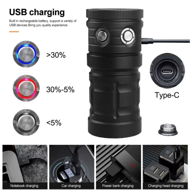 D10 Super Bright Diving Flashlight 100m IPX8 Waterproof with 3 Color Settings for Underwater Photography