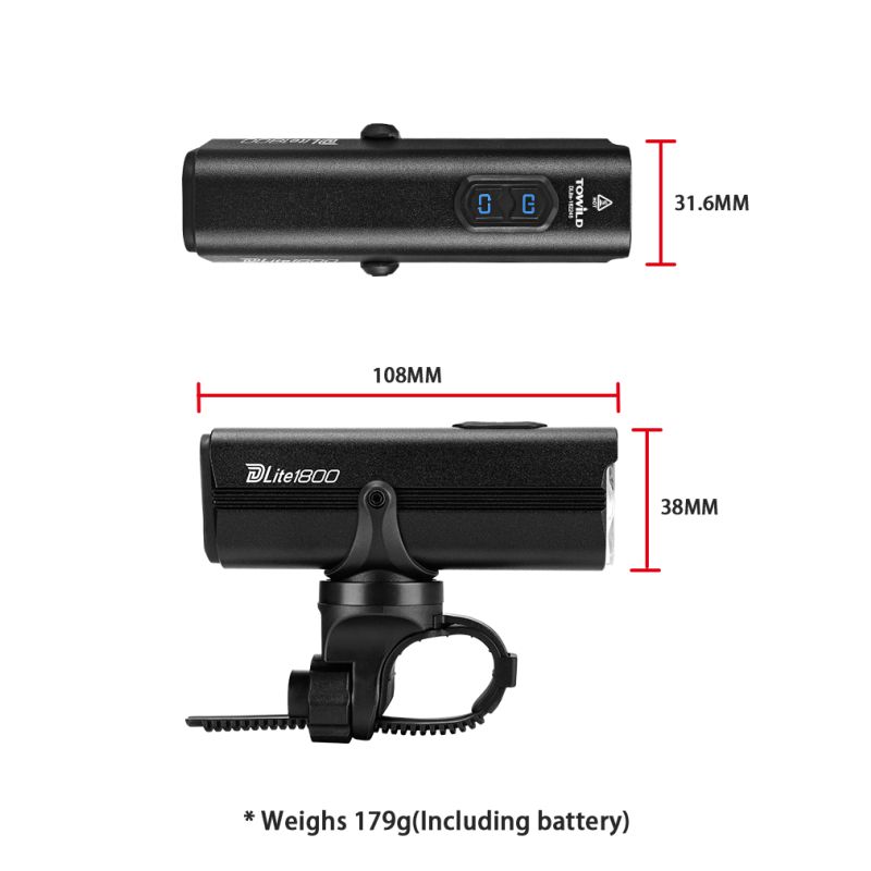 TOWILD DLite 1800 USB Rechargeable Bike Light 2100 Lumens Waterproof Headlight Cycling Safety 5000mAh Battery